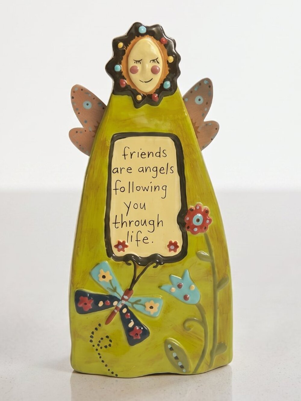 Natural Life Friends Are Angels Following You Ceramic Figurine Stand 6.5" Desk